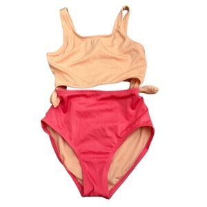 Art Class Girls Peach and Pink Cutout One Piece Swimsuit Size M (8)